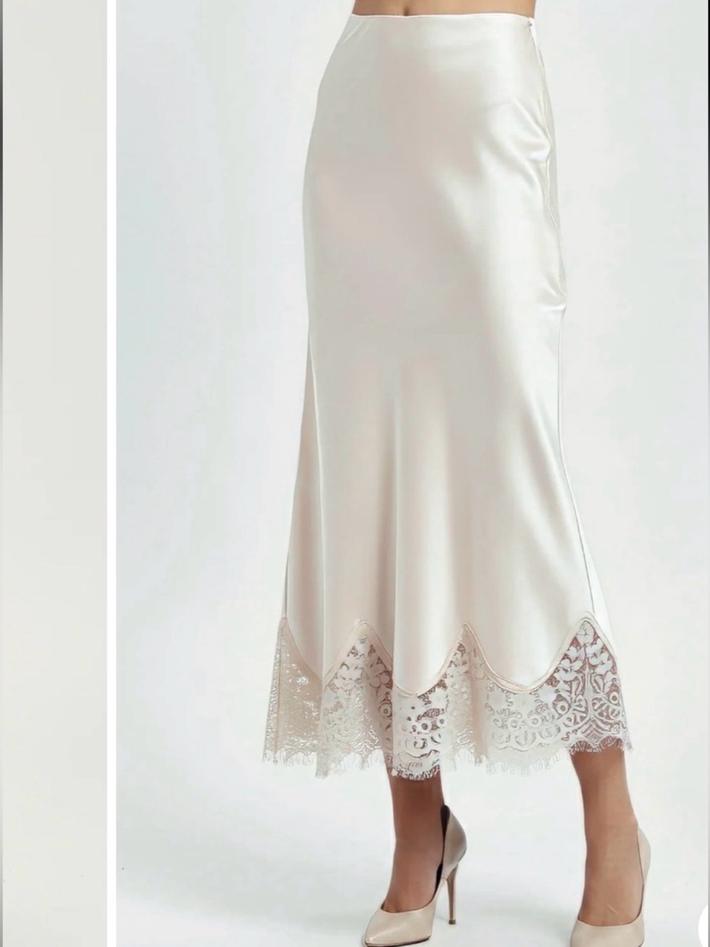 NATI Fiona Cream Silk Midi Skirt with Lace Hem Brand New never worn size SM